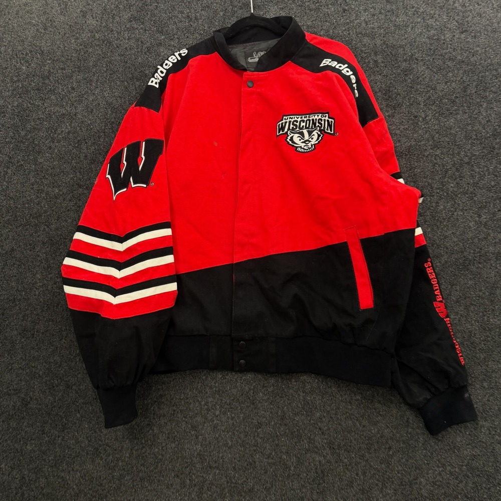 Vintage Wisconsin Badgers Varsity Jacket Red Black Leather Gallery 4XL Mens